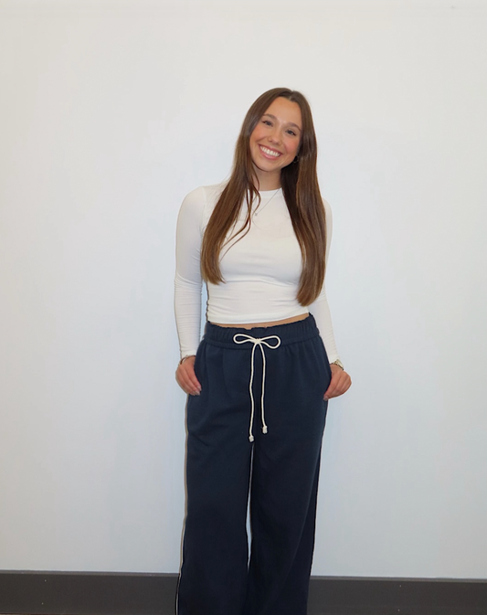 Navy Stripe Sweatpants